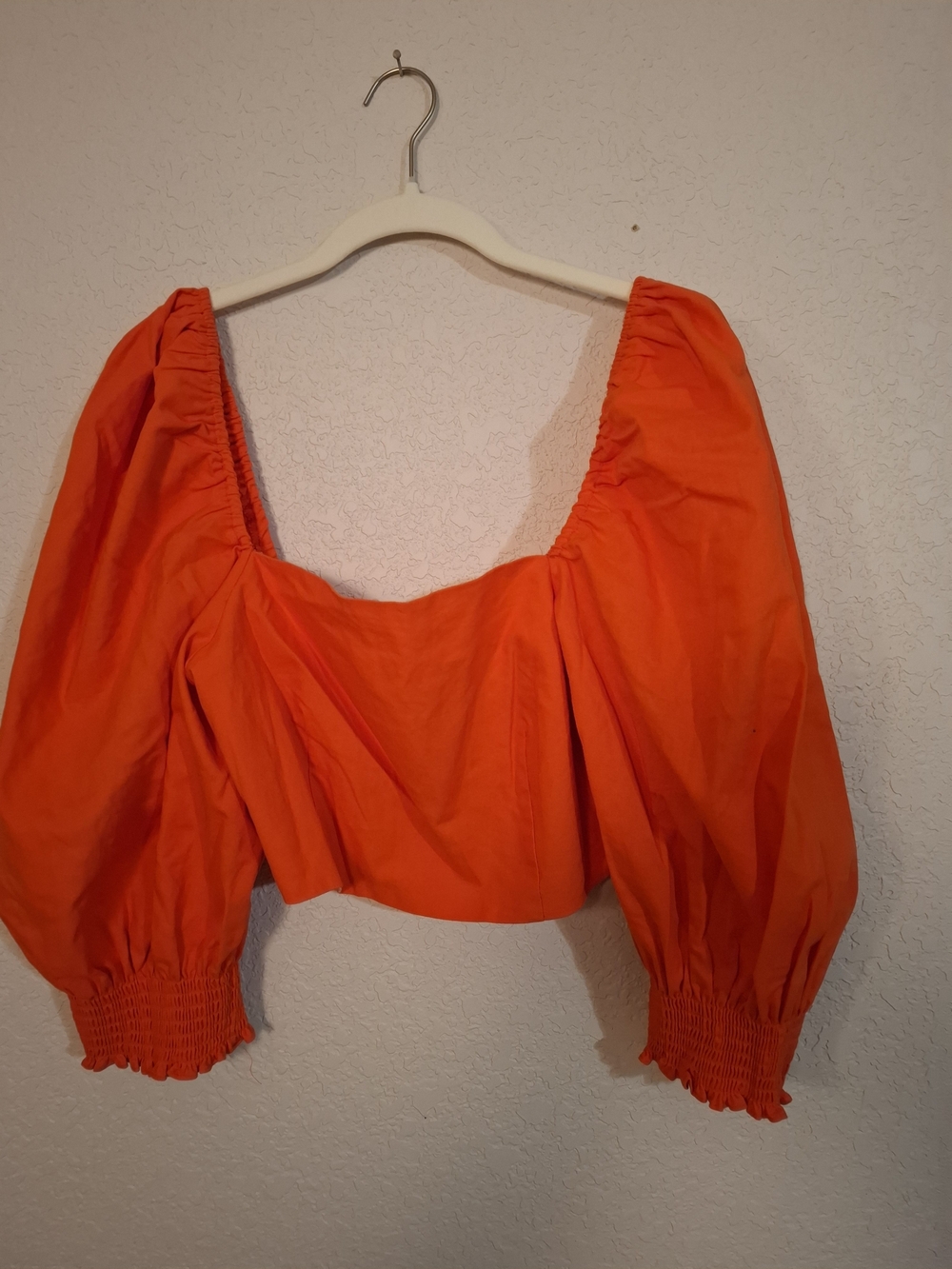 Bold Orange Puff-Sleeve Crop Blouse